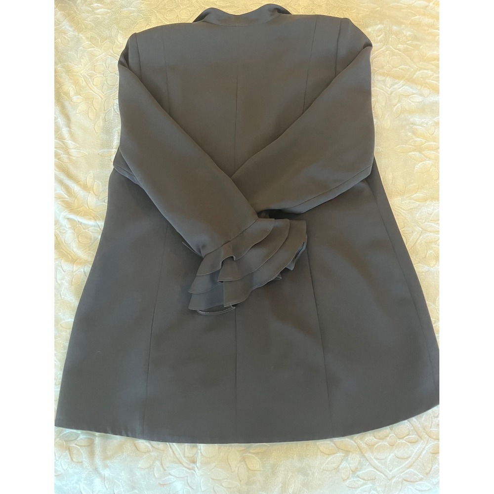 Moshita Couture Womens Black Ruffled Sleeve Tailored Dressy Blazer Jacket‎ - Picture 7 of 7